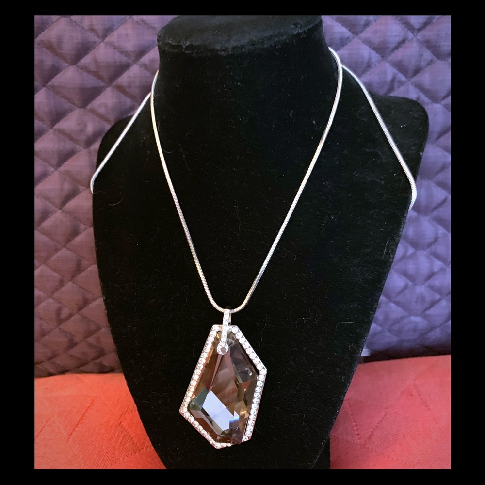 New JULES B Long Slvr Chain Ice Pendant Necklace